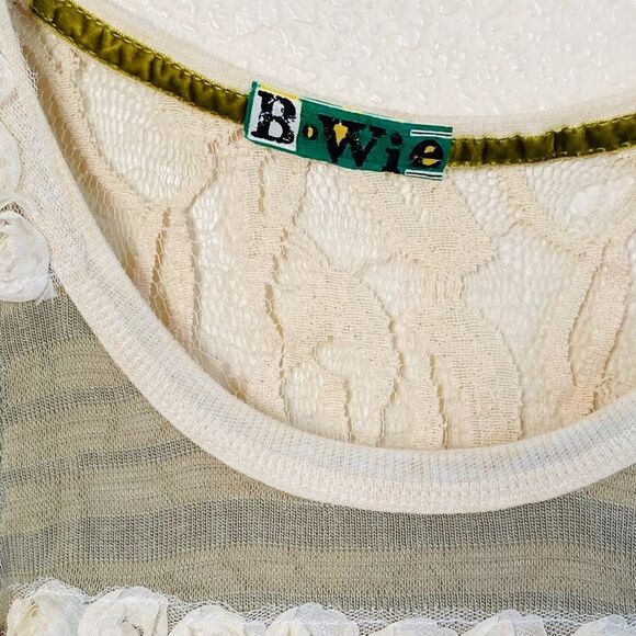 Bowie Vintage High Low Lace Rosettes Portrait Detail Tank Top Sz L - Picture 5 of 15